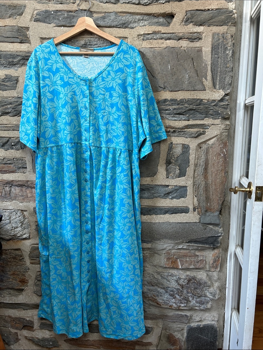 Woman Within Turquoise Floral Button-Front Maxi Dress, petite